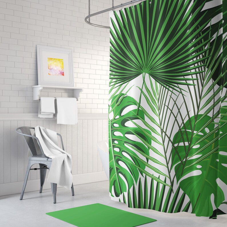 Tropical Leaves Shower Curtain Palm Leaves Shower Curtain Etsy