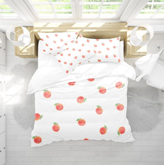 Peach Bedding Set Peach Bedding Floral Duvet Cover Etsy