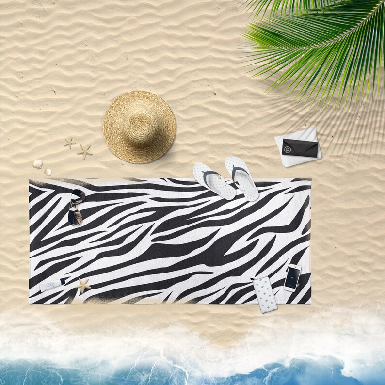 Black and White Zebra Beach Towel Bath Towel Pool Towel Etsy