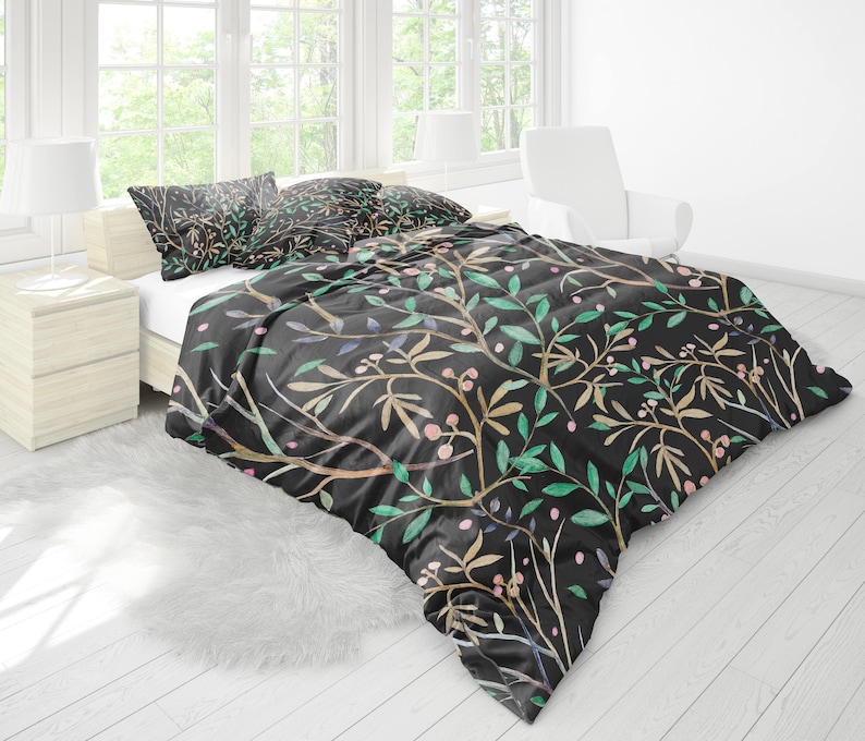 Floral Black bedding set Bedding Floral duvet cover Etsy