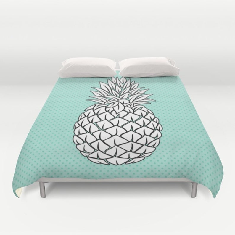 Turquoise Pineapple Duvet Cover Pineapple Bedding Modern Etsy