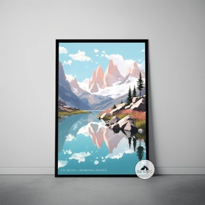 Lac Blanc France Poster Print, Chamonix France Abstract Art, Lac Blanc Modern Poster, Mid Century Retro Print, Minimalist Modern Travel Art