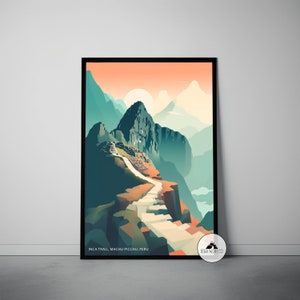Inca Trail Poster Print, Machu Picchu Peru Art, Mid Century Retro Print, Minimalist Abstract Art, Machu Picchu Travel Poster, South America