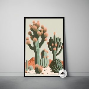 Joshua Tree Abstraktes Reise Poster, Mid Century Reise Poster, Minimalistische Retro Kunst, Nationalpark Print, Modern Cholla Cactus Poster Print