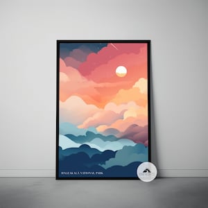 Haleakala National Park Travel Poster, Retro Haleakala Sunrise Print, Mid Century Travel Print, Minimalist Abstract Art, National Park Print