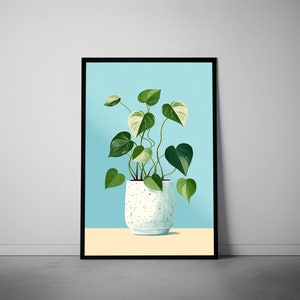 Marble Queen Pothos Modern Abstract Poster, Modern Midcentury Print, Minimalist Bohemian Aesthetic Art Print, Plant Lover Poster, Pothos Art