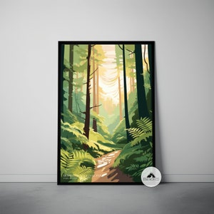 Redwood National Park Travel Poster, Modern Fern Canyon Print, Mid Century Retro Travel Print, Minimalist Abstract Art, National Park Print