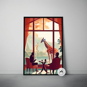 Giraffe Manor Poster Print, Modern Nairobi Kenya Art, Mid Century Retro Print, Minimalist Abstract Art, Abstract Retro Giraffe Poster Print