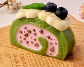 Matcha Bliss Swiss Roll Taba Squishy Toy, Handmade Roll Cake Squishy, Stress Reliever Toys, Gift for Kids and Adults, Cute Squeeze Toy