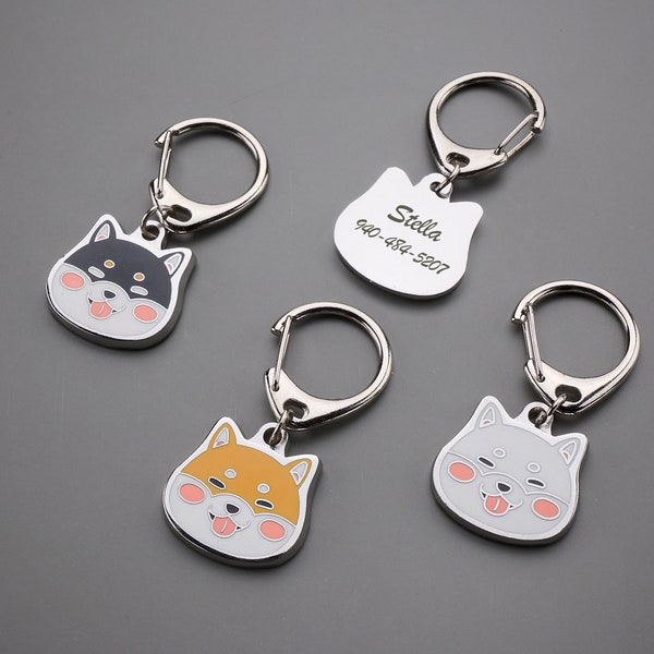 Shiba Inu Dog Tag Enamel Pins Craft Stainless Steel Dog Tags Exquisite Gift Personalized Dog Breed Image Tags Keychain