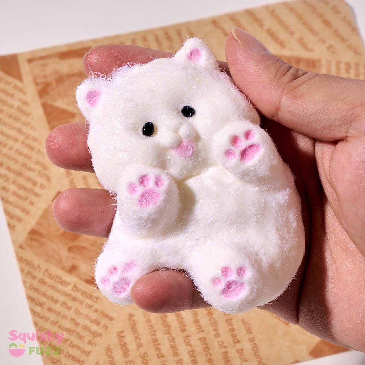 Trapped Polar Bear Taba Squishy with Pink Paws & Ears, Handmade Funny Toys Gift, Adorable Stress Relief Toys, Animals Squishy