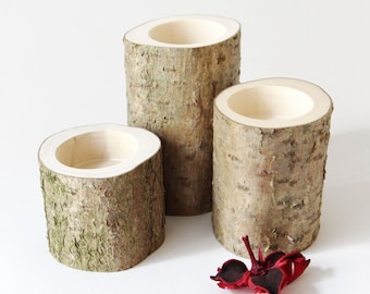 Portavelas de madera rústica, portavelas de madera, decoración rústica para el hogar, boda rústica, bebé del bosque