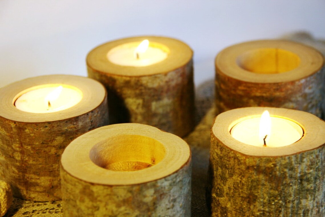 10 Wood Candle Holders, Wood Tealight Holder, Rustic Wedding