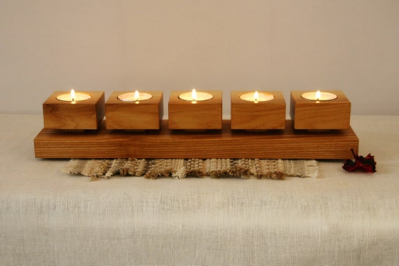 Porte Bougie En Bois Bois Moderne De Support De Bougie Etsy