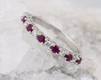 40th Anniversary Band with Ruby and Lab Diamond | Gemstone Wedding Band | Stackable Jewelry | Natural Red Gemstone Ring | Anniversary Gift