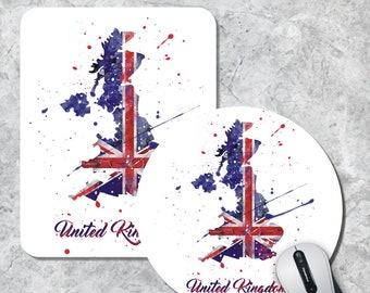 UK Flag Mousepad, Geography Mouse Pad, Watercolor Mouse Mat, Round Mousepad, Union Jack, Custom Mousepad, Wooden Mousepad, Round Pad