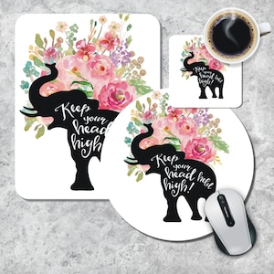 Mousepad, Christmas Gift, Coaster Set, Elephant Mousepad, Quote Coaster, Watercolor Mouse Mat, Floral Coaster, Custom Mousepad, Office Decor