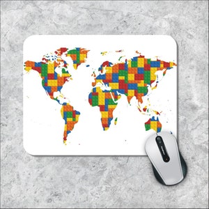 Mapa świata podkładka pod mysz, LEGO Decor Mousepad, kolorowa podkładka pod mysz, własna podkładka pod mysz, drewniana podkładka, mapa świata, podkładka pod myszy, art
