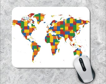 World Map Mouse Pad, Lego Decor Mousepad, Colorful Mouse Mat, Custom Mousepad,  Wooden Mousepad, World Map, Art Mouse Pad, Office Decor Pad