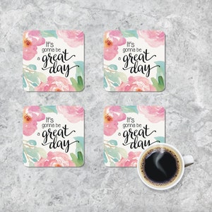 Quote Mousepad Coaster Set, Great Day Mousepad, Mouse Pad Coasters, Inspirational Quote Mousepad, Floral Watercolor Mousepad, Office Decor image 6