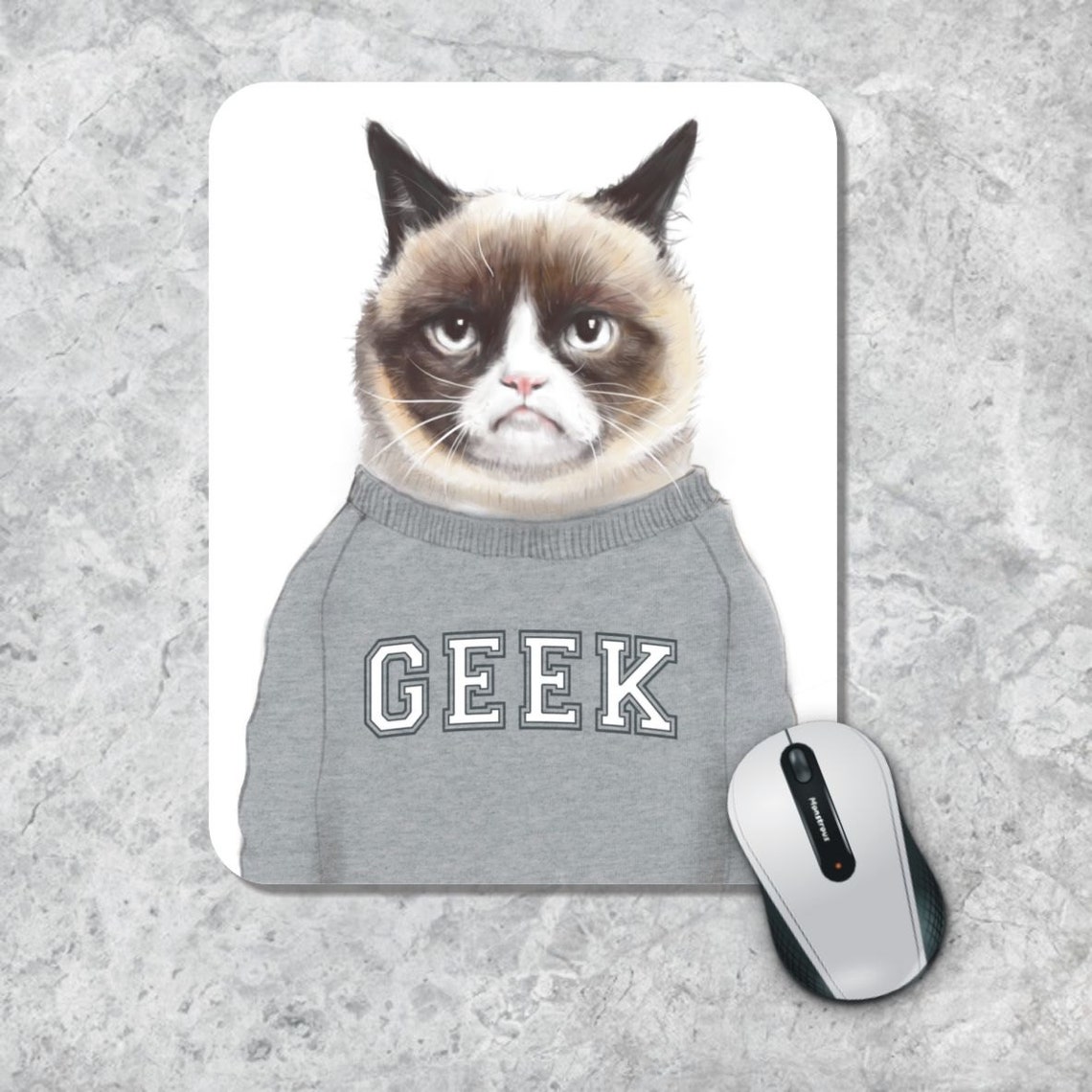 Grumpy Cat Mousepad Geek Mouse Pad Funny Mousepad Animal Etsy