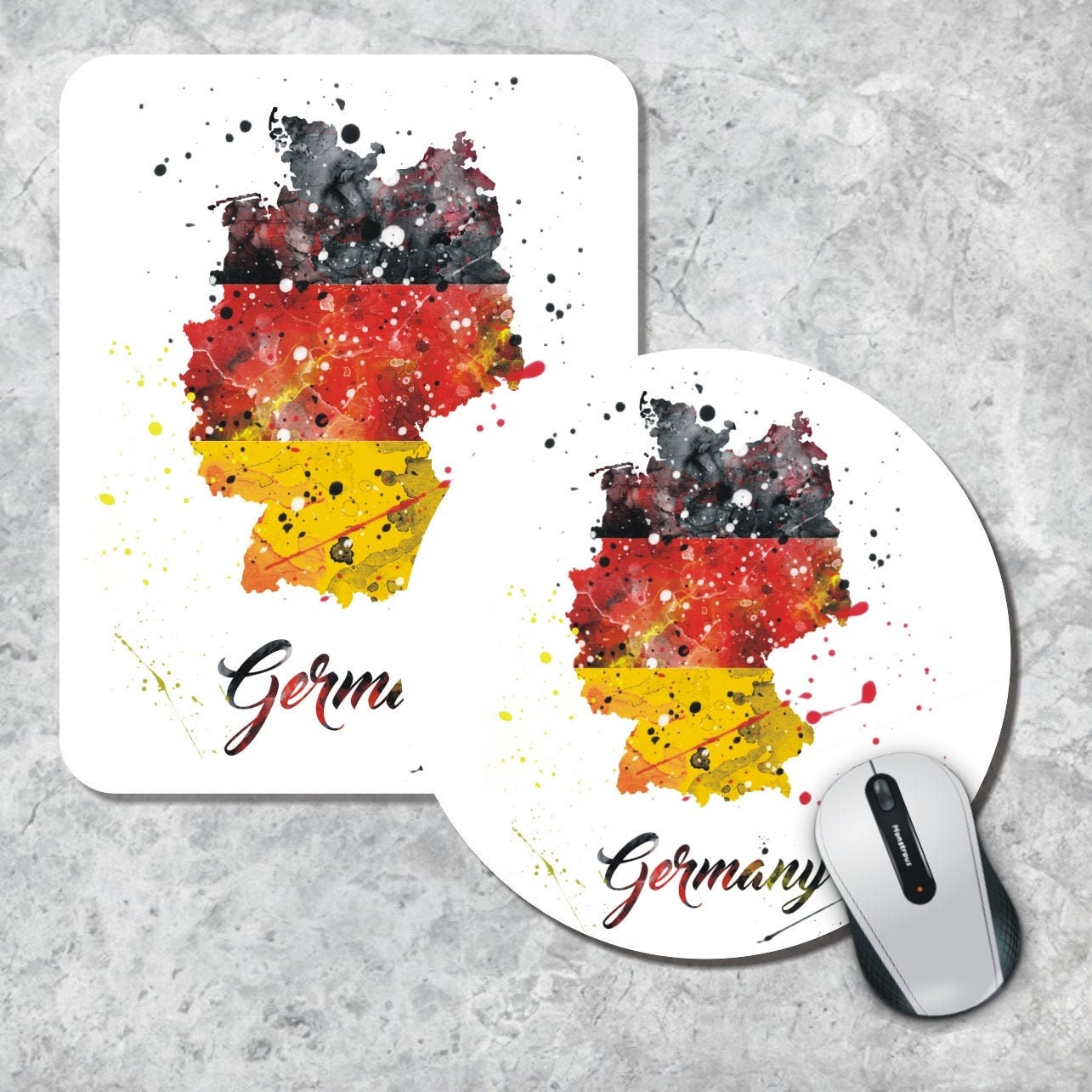 Germany Flag Mousepad, Geography Mouse Pad, Watercolor Mouse Mat, Round Mousepad, Deutschland, Custom Mousepad, Wooden Mousepad, Round Pad