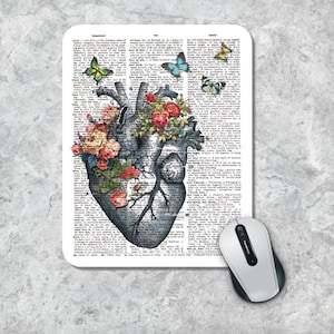 Dictionary Art Mousepad, Heart Mouse Pad, Butterflies Mousepad, Book Page Mouse Mat, Book Art Mousepad, Dictionary Page Art, Custom Mousepad