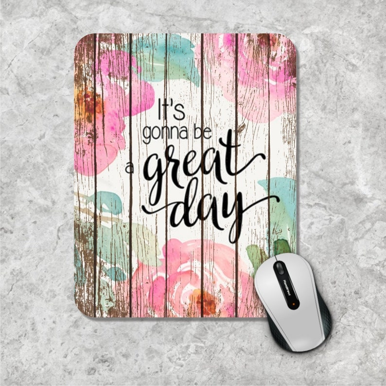 Quote Mousepad Coaster Set, Great Day Mousepad, Mouse Pad Coasters, Inspirational Quote Mousepad, Floral Watercolor Mousepad, Office Decor image 3