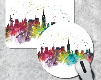 New York Mousepad, Skyline Mouse Pad, Watercolor Mouse Mat,  New York, Round Mousepad, Custom Mousepad, Wooden Mousepad, Cityscape Mousepad