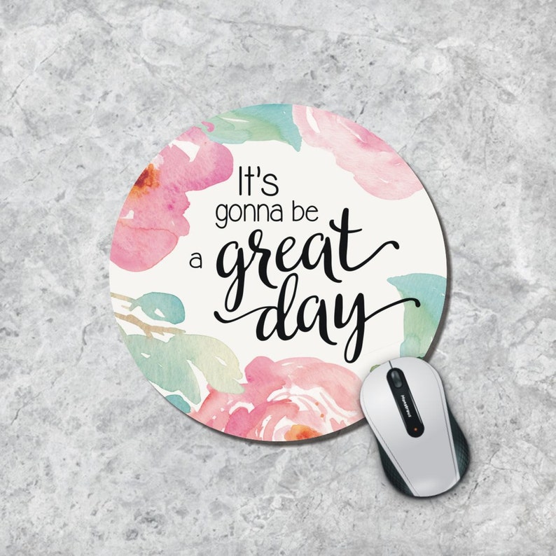 Quote Mousepad Coaster Set, Great Day Mousepad, Mouse Pad Coasters, Inspirational Quote Mousepad, Floral Watercolor Mousepad, Office Decor image 4