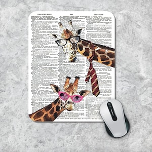 Dictionary Art Mousepad, Giraffes Mouse Pad, Book Page Mouse Mat, Book Art Mousepad, Funny Mousepad,  Dictionary Page Art, Custom Mousepad