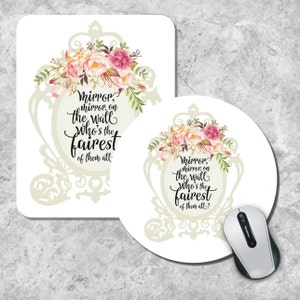 Quote Mousepad, Mirror Mirror Mouse Pad, Watercolor Mouse Mat, Round Mouse Pad, Custom Mousepad, Floral Mouse Pad, Inspirational Quote Pad