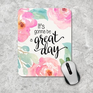 Quote Mousepad Coaster Set, Great Day Mousepad, Mouse Pad Coasters, Inspirational Quote Mousepad, Floral Watercolor Mousepad, Office Decor image 2