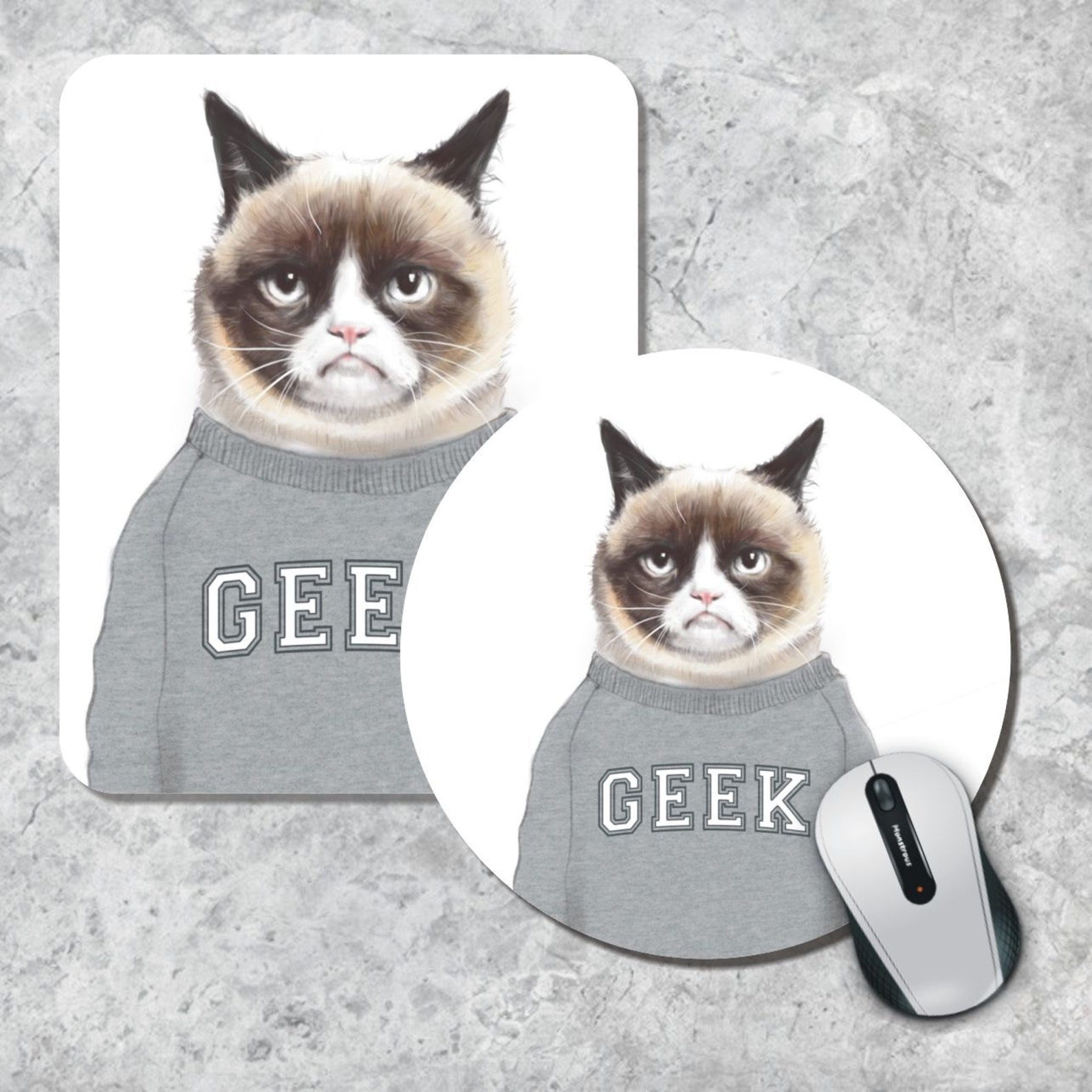 Grumpy Cat Mousepad Geek Mouse Pad Funny Mousepad Animal Etsy