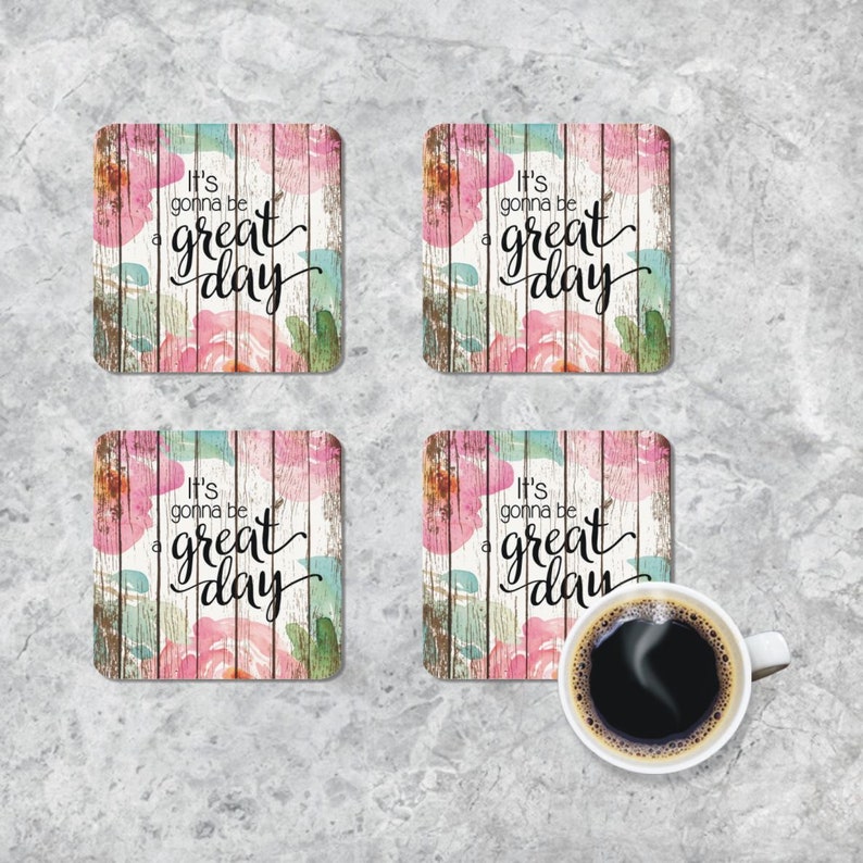 Quote Mousepad Coaster Set, Great Day Mousepad, Mouse Pad Coasters, Inspirational Quote Mousepad, Floral Watercolor Mousepad, Office Decor image 7