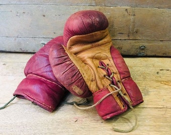 GUANTES DE BOXEO profesional de los años 50 antiguos guantes de cuero infantil para competición o decoración coleccionismo deportivo retro