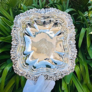 BANDEJA DE PLATA 925 Fuente Cincelada para servir centro de mesa de plata de ley mid century platero J. Perez Fernandez plato repujado