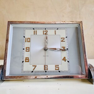 ANTIGUO DESPERTADOR MODERNISTA de origen francés reloj rectangular Bayard de escritorio  mecanico de latón cromado estilo mid century