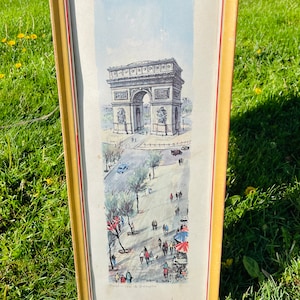 LAMINA PARIS de Rafael Ortiz Alfau antigua impresión original litografía Arco del triunfo mitad del Siglo XX con firma y marco