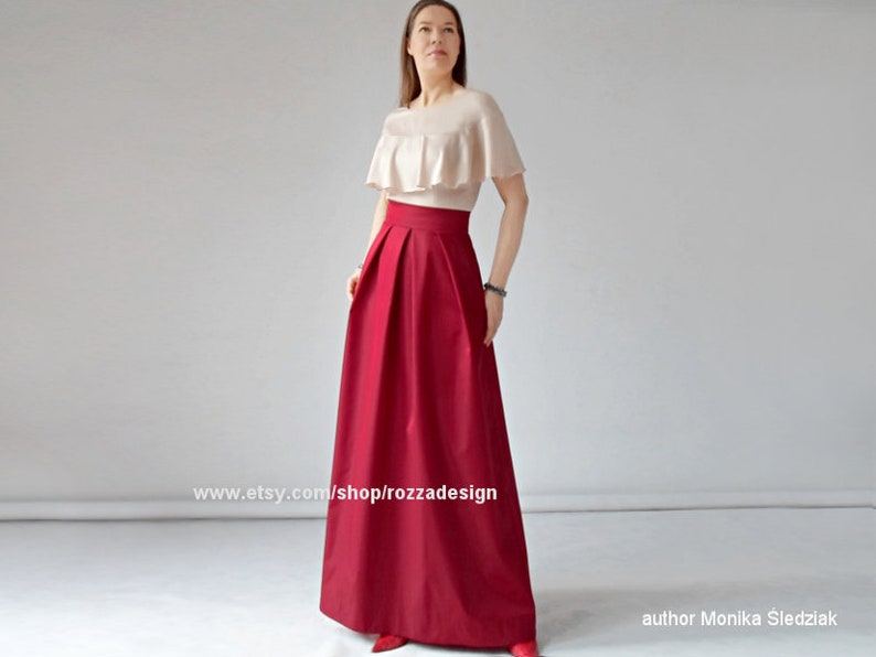 red formal skirt