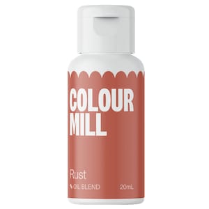 May include: A 20 ml bottle of Rust oil-based paint from Colour Mill. The bottle is red with white lettering and a white cap.