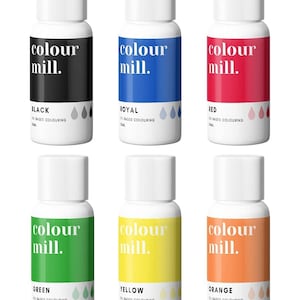 Juego de 6 colorantes alimentarios primarios a base de aceite Colour Mill, botellas de 20 ml