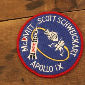 vintage 1980s APOLLO IX patch - McDivitt + Scott + Schweickart - astronauts, NASA, space travel memorabilia, moon landing souvenir