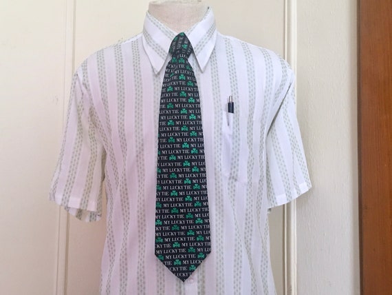 My Lucky Tie, vintage 1990s Kelly Green Clover Ne… - image 2