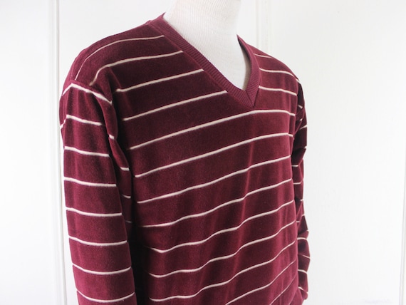 1970s men's velour v neck striped shirt - CAMPUS -