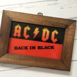 AC/DC, Vintage 1980s Reversed Glass Framed Art - Back in Black Rock 'n ...