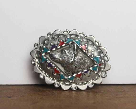 Howl Vintage Fine Pewter Belt Buckle Wolf Profile With Painted