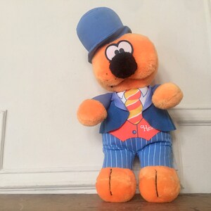 that's one fat cat - 1980s HEATHCLIFF CAT plush stuffed animal, Blue Striped Suit - vintage silly cartoon, knickerbocker doll, orange tabby