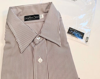 nwt, 1980s White + Brown Pinstripe Button Up Shirt - NOS new old stock, Botany 500, made in USA - vintage size 17 1/2 32-33 extra large, xl