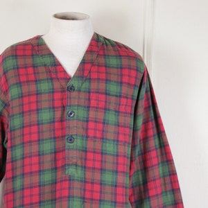 vintage LL Bean cotton flannel sleep shirt / nightgown / PJs / sleeping gown - red green black woodland plaid, cozy cabin loungewear, MEDIUM